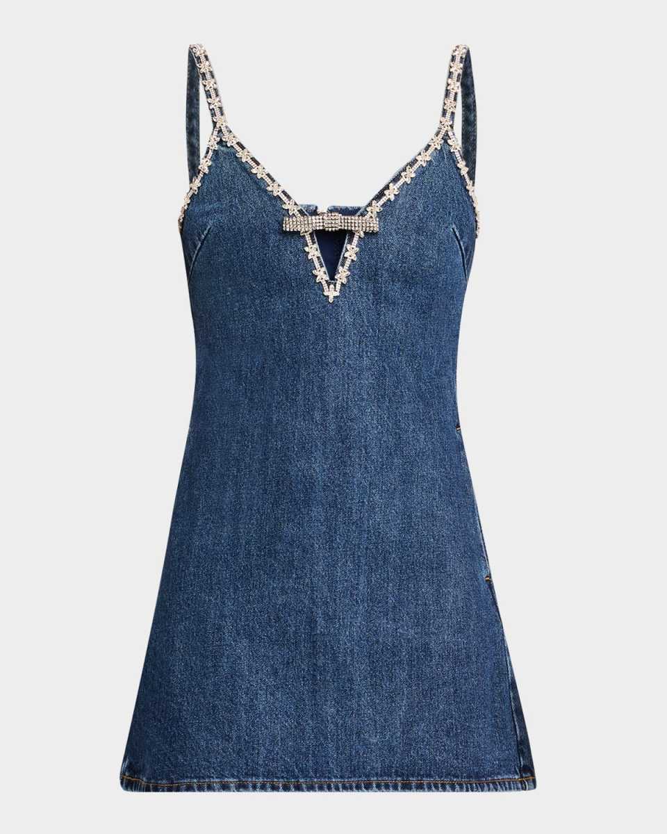 Embellished Denim Strappy Mini Dress